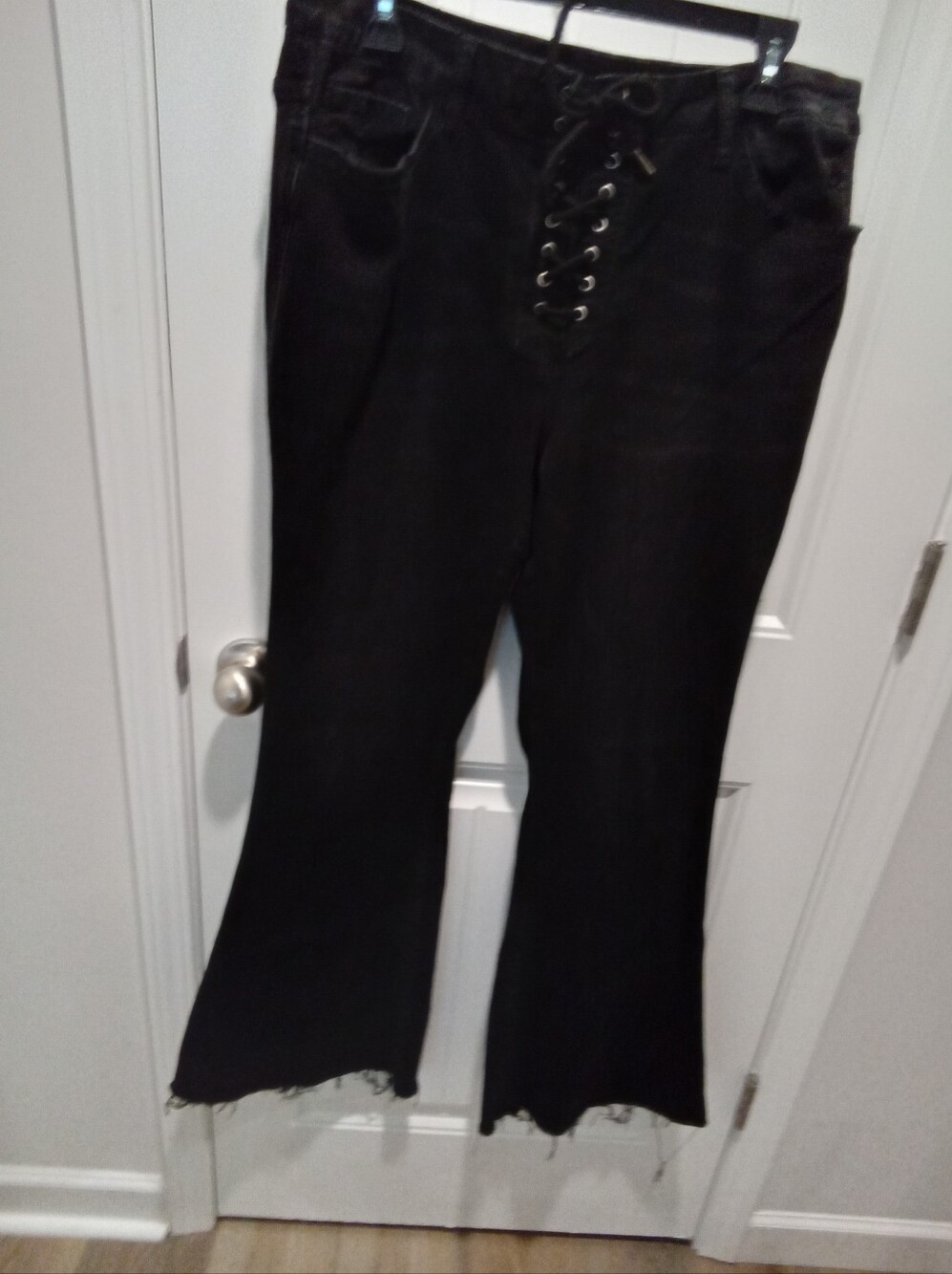 Flying Monkey sz 36/Junior's 15/17 High Rise Distressed Raw Hem Flare Leg